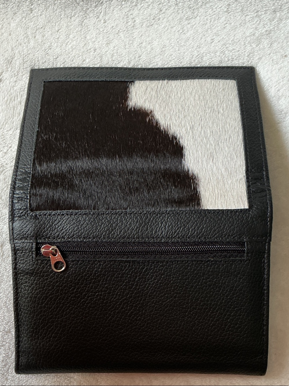 Black Leather Wallet with Black & White Haircalf Panel